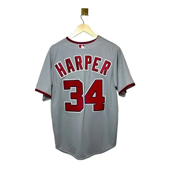 Majestic MLB Washington Nationals Bryce Harper 34 Jersey in Grey